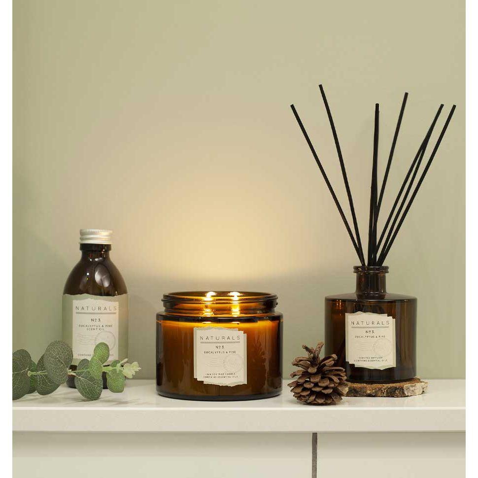 eucalyptus pine candles and diffuser