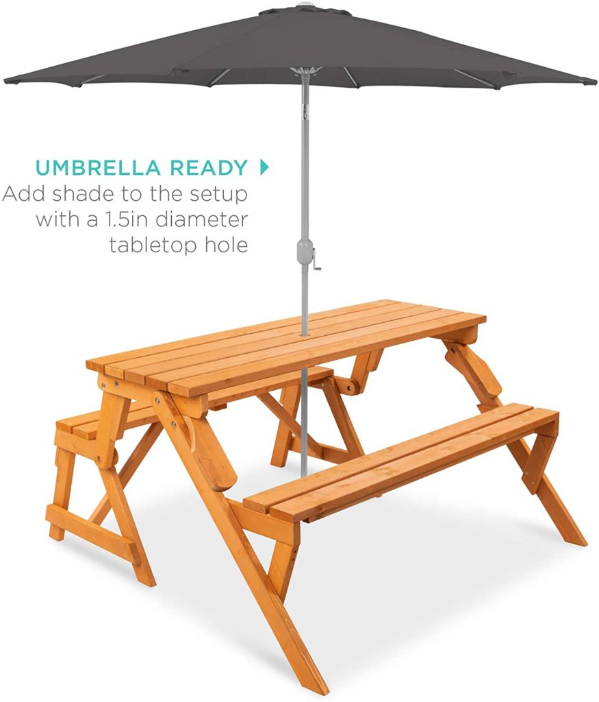 2-in--1 interchangable outdoor wooden picnic table and garden bench