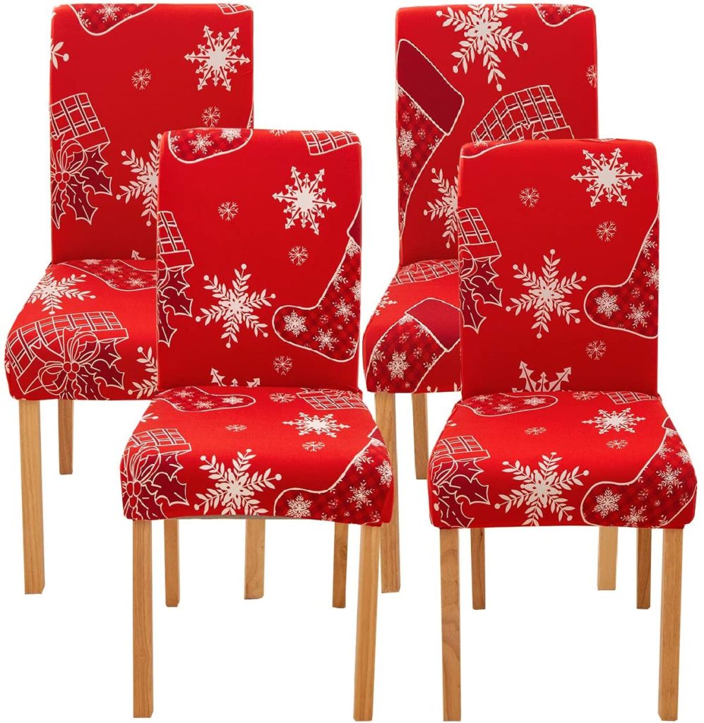 Christmas-themed dining chair slipcovers red