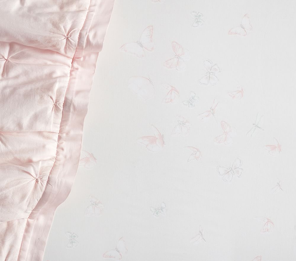 colorful crib sheet—Monique Lhuillier Ethereal Butterfly Sateen Crib Sheet