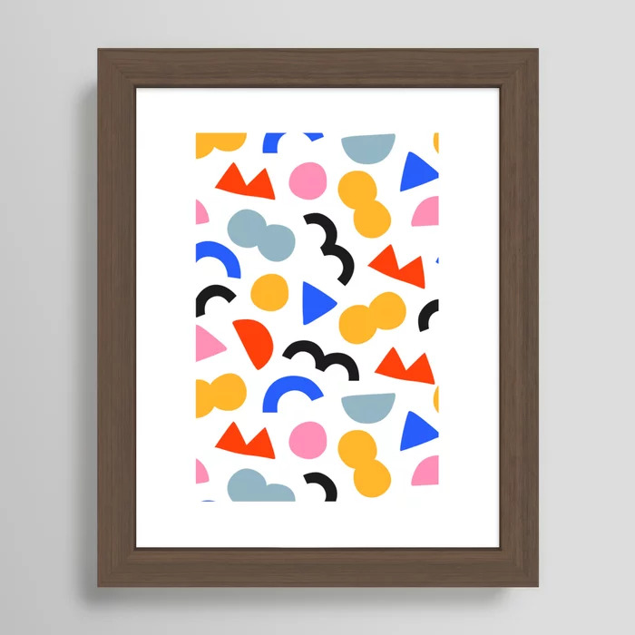 Fun colorful doodle shapes cartoon pattern Framed Art Print