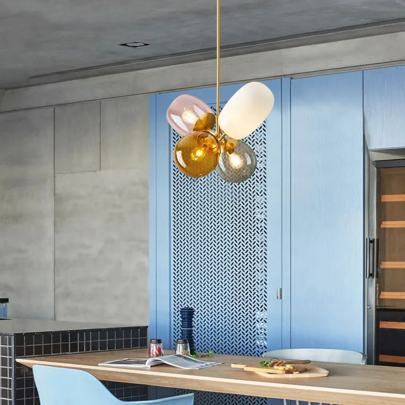 dining room lighting ideas—Modern Lovely 4-Light Colorful Chandelier Glass Balloon Pendant Light
