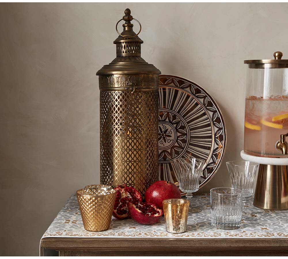 Arabic Design—Brushed Gold Cutout Lantern