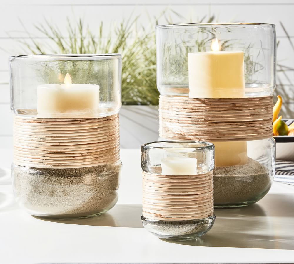 Arabic Design—Palm Woven Rattan and Glass Candleholders