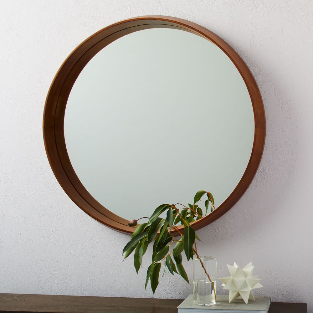 Arabic design— Wood Frame Ledge Round Wall Mirror
