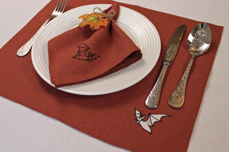 Halloween terracotta linen embroidered placemats sets