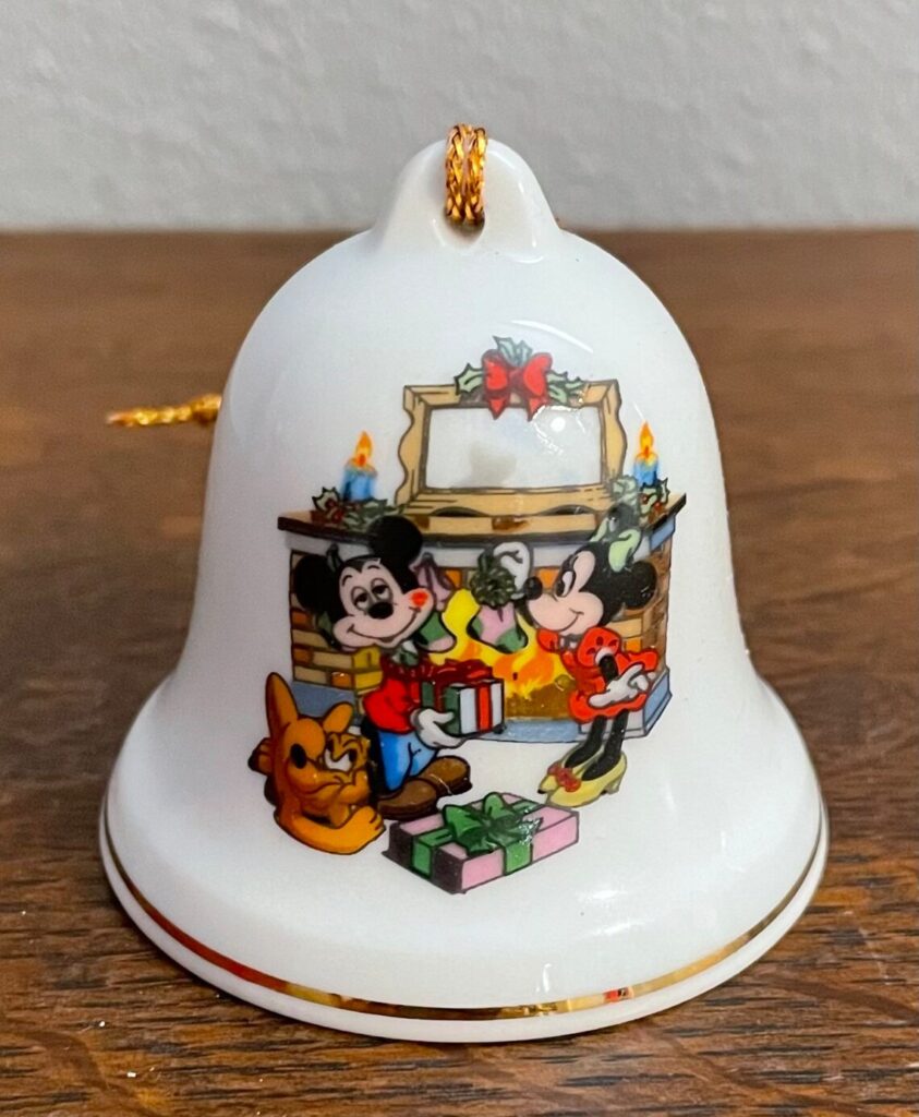 1993 Vintage Ceramic Mickey and Minnie Christmas Bell Ornament