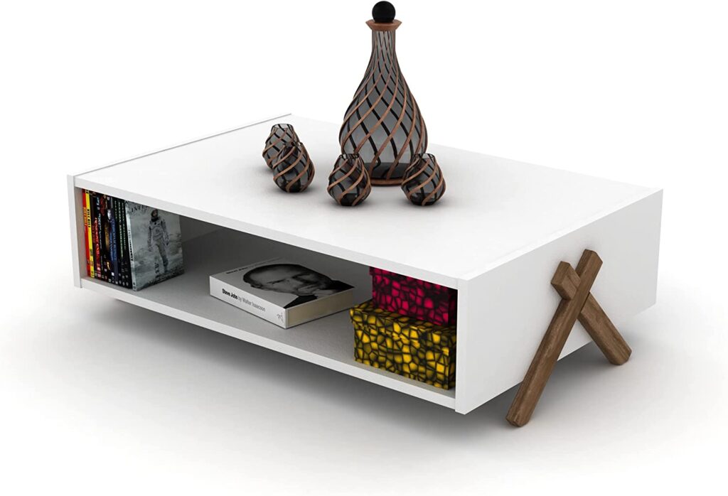 Japandi living room furniture—Kipp Cross Legs Wooden Frame Rectangular Coffee Table