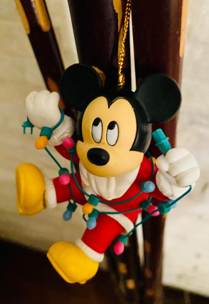 Vintage Disney Christmas ornaments— Mickey tangled in Christmas lights by Grolier