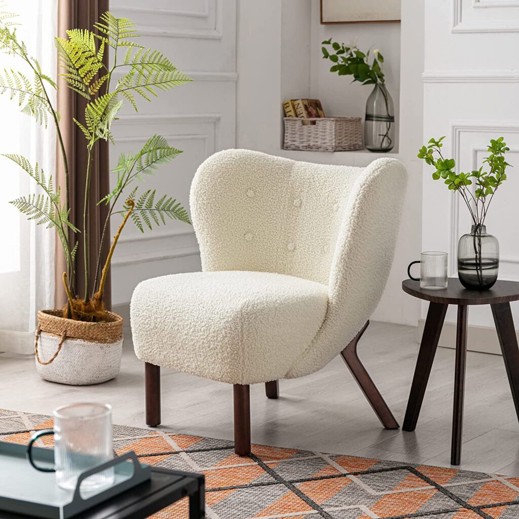 Japandi living room furniture—Tufted Wingback Cozy Sherpa Armchair
