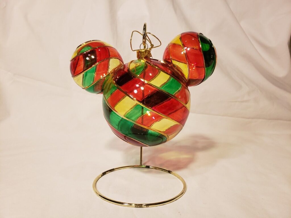 Disney Mickey Mouse Ears Icon Stain Glass Multicolored Swirl Christmas Ornament