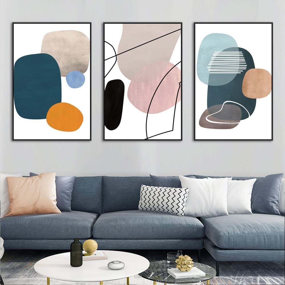 Japandi living room Wall Art 3 Pieces Of Framed Decorative Paintings Abstract 