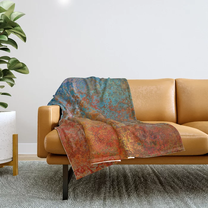 Vintage Rust, Copper and Blue Throw Blanket
