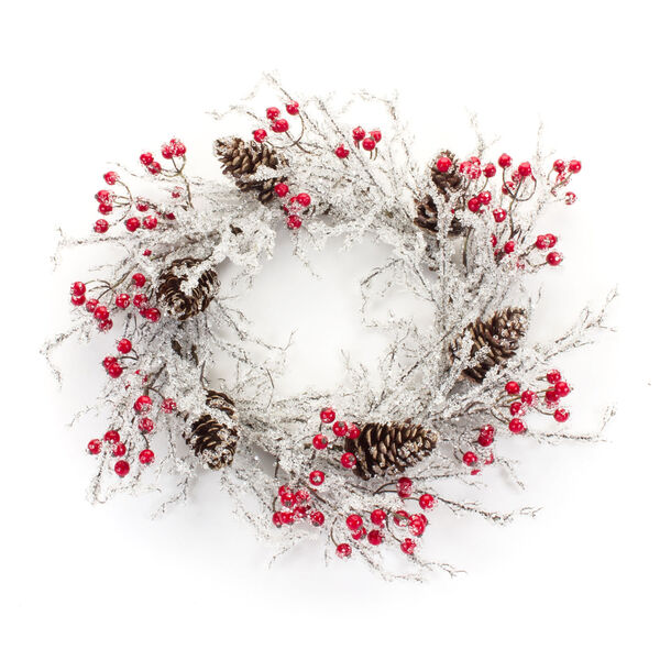 Silver Icy Twig Cone Berry Unlit Wreath