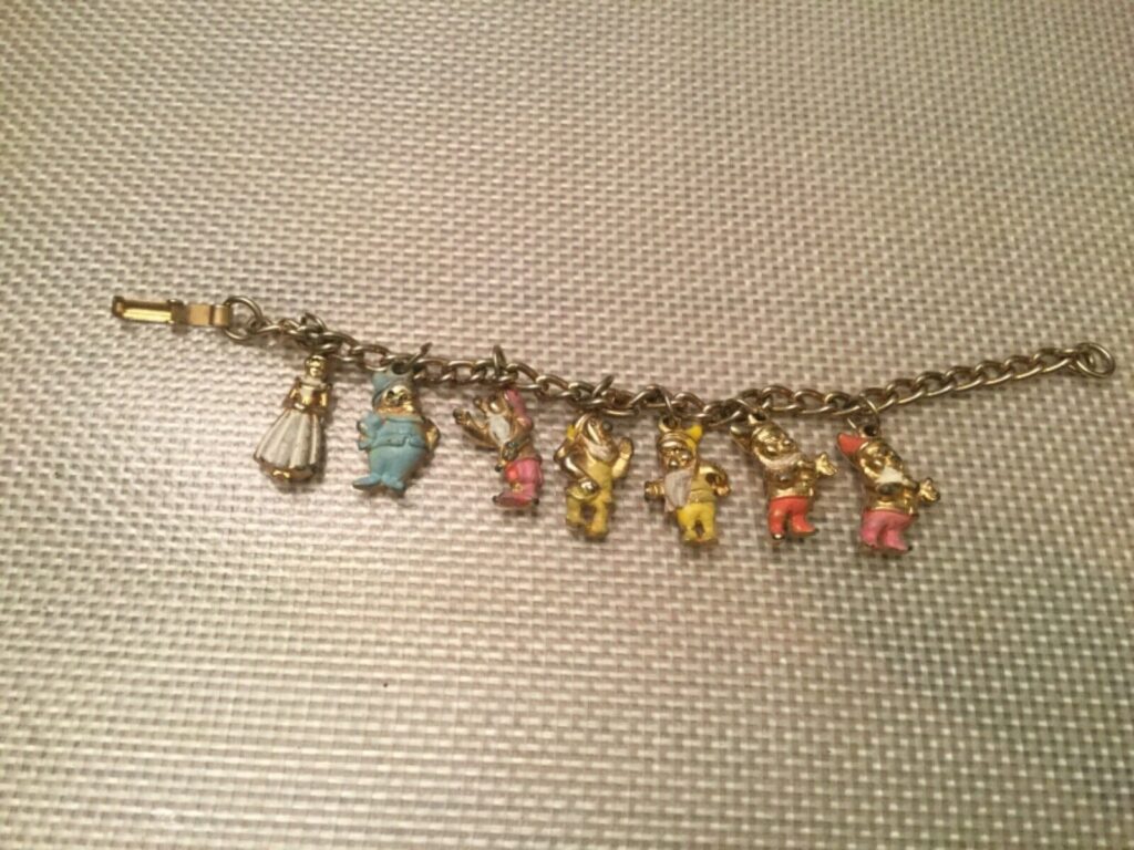 Vintage 1960s Walt Disney Productions Gold Tone Charm Bracelet