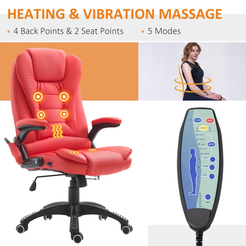 HOMCOM Adjustable Heated Ergonomic Massage Office Chair Swivel Vibrating High Back Faux Leather Executive Chair