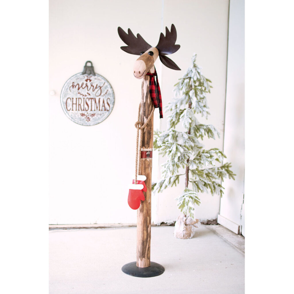 Colorful Christmas Decorations—Multicolor Recycled Wood and Iron Moose Figurine