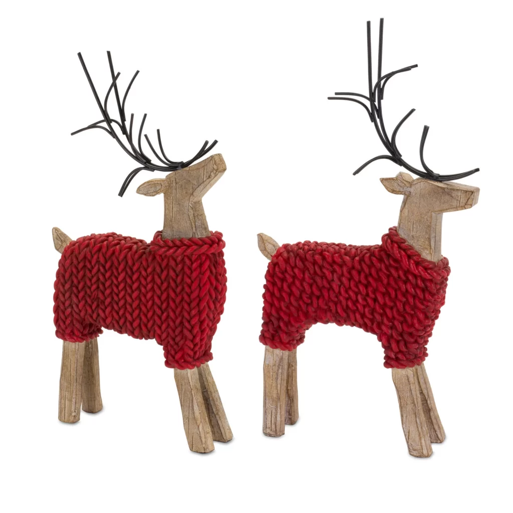 Red Deer with Sweater Holiday Figurine, Set of Two
