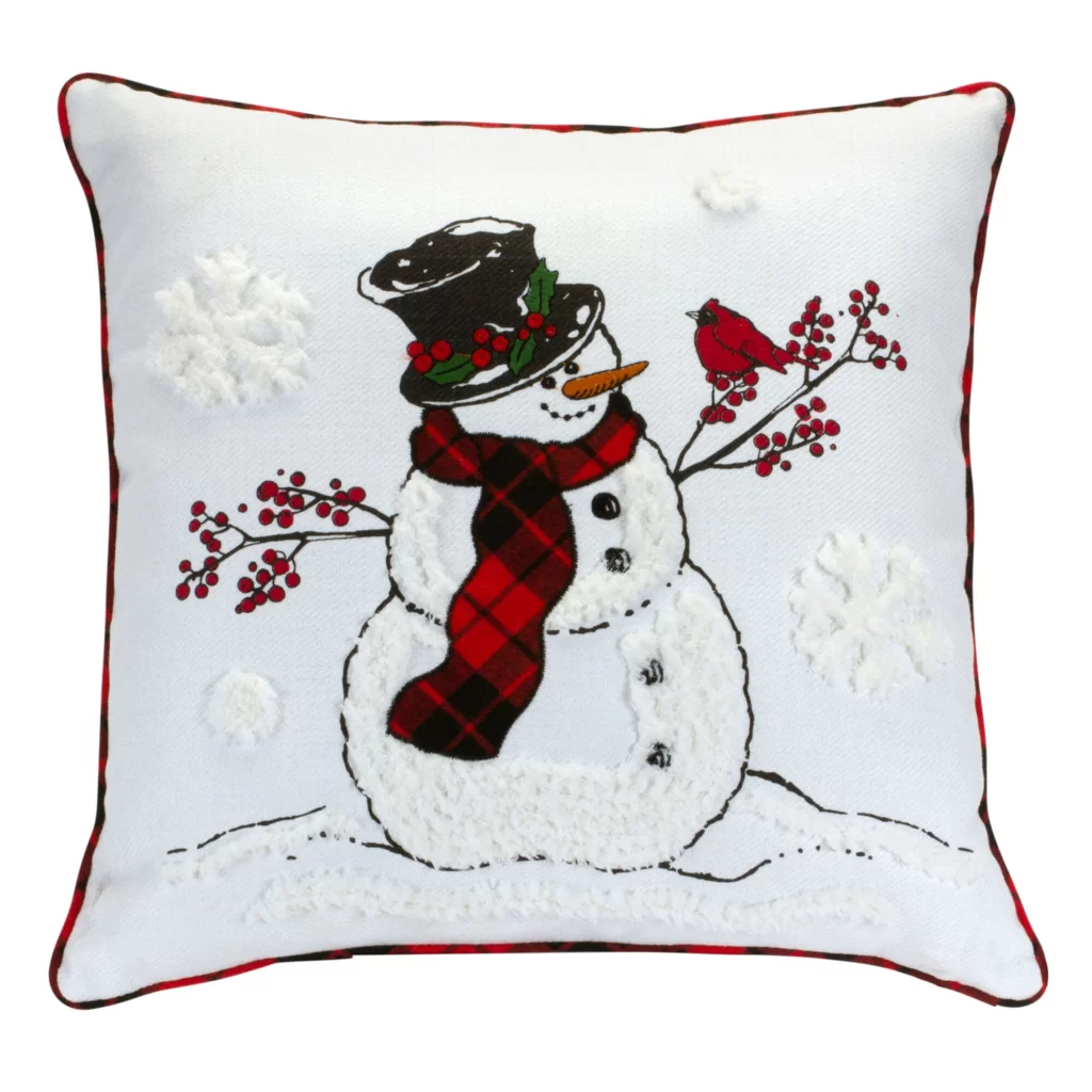 Black Snowman and Cardinal Pillow
