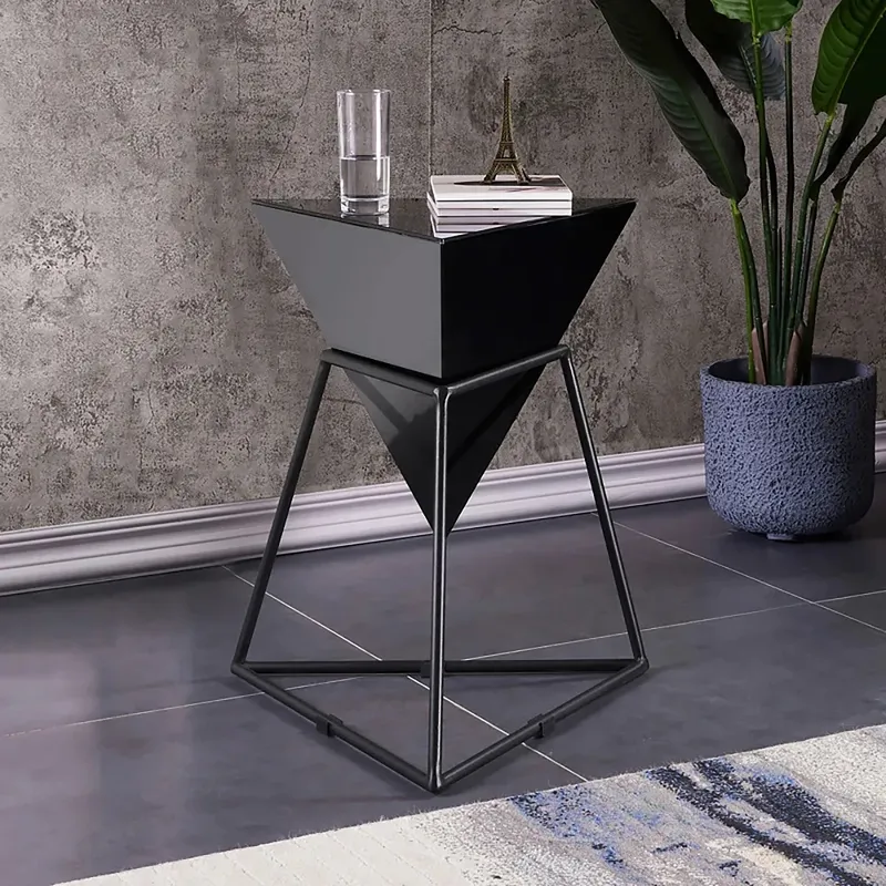 Modern Black Geometric Wood End Table