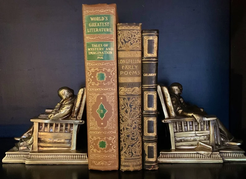 Antique Bookends : Man Asleep In Reading Chair 