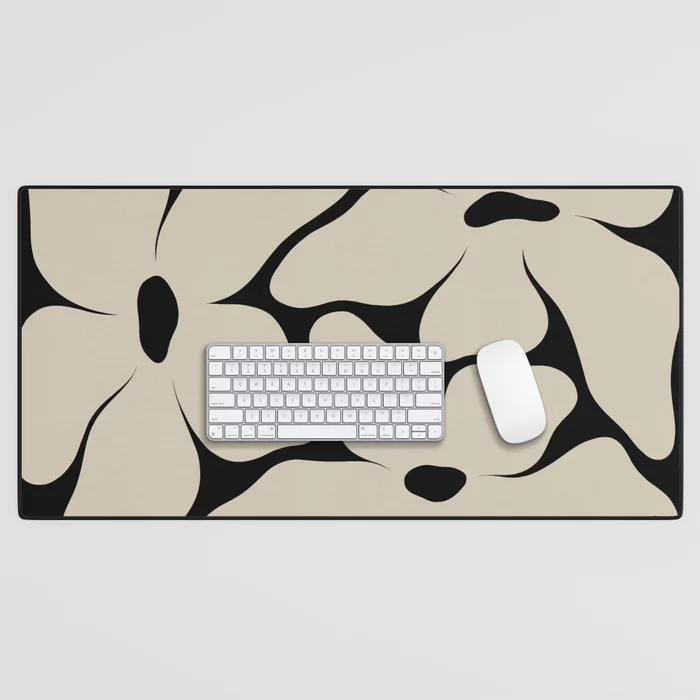 Vanilla Flower black Desk Mat 