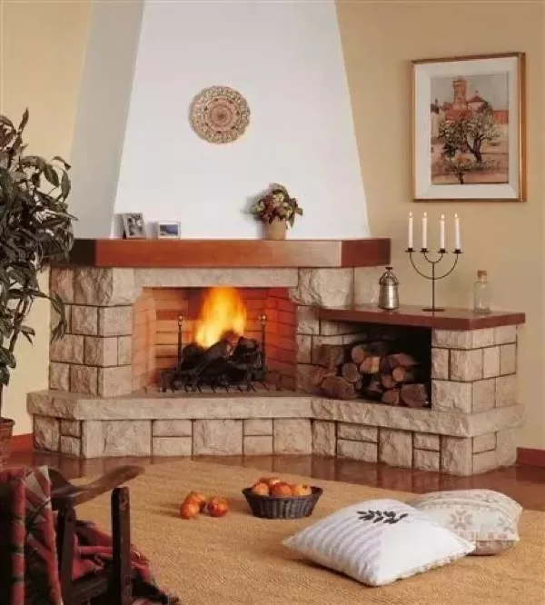 Traditional Fireplace with Stone Mantle
