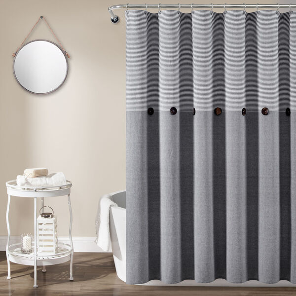 Gray Button Stripe Woven Shower Curtain