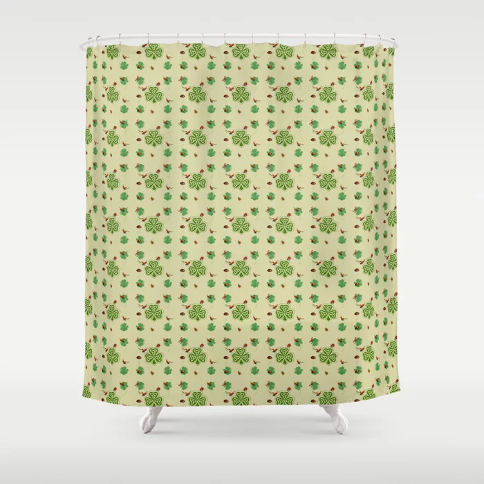 Ladybug Shamrock Pattern Shower Curtain