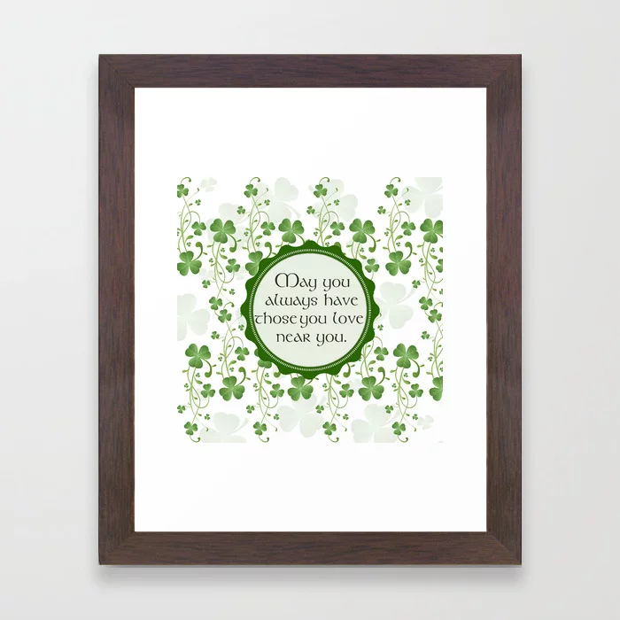 Irish Blessing Shamrock Background Framed Art Print