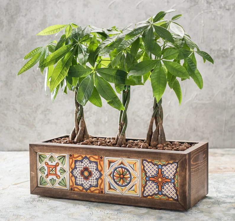 Wooden Planter Box with Mexican Tiles
