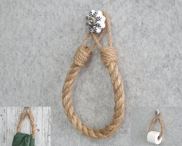 Boho Bathroom Decor—Boho Bathroom Ceramic Hook with Jute Rope