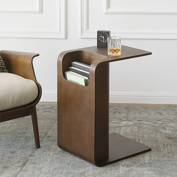 C-style End Table with Magazine Rack Organizer