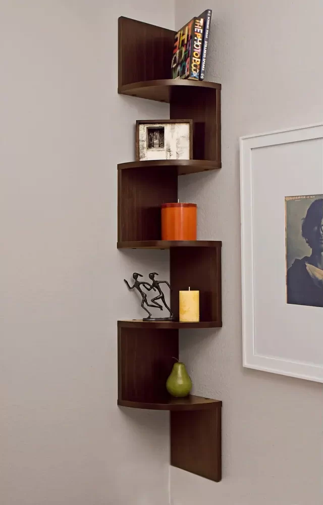 Dorm Room Ideas—5 tier corner floating wall mount shelf
