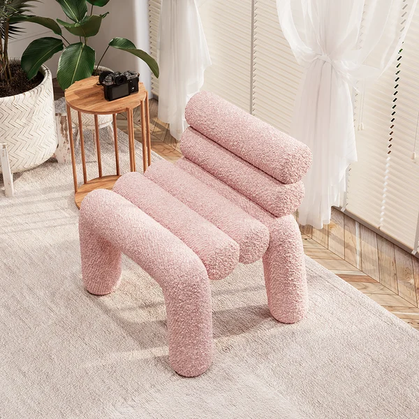 Barbiecore Home Decor—Modern pink upholstery horizontal channeled Accent chair
