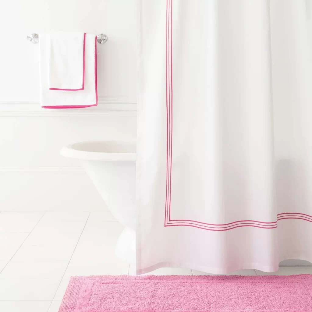 Barbiecore Home Decor—Signature Banded White/Fuchsia Towel