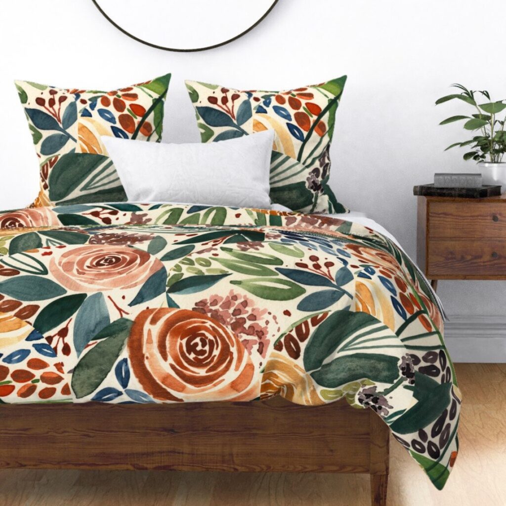 Floral Bedding—Boho Watercolor Duvet Cover