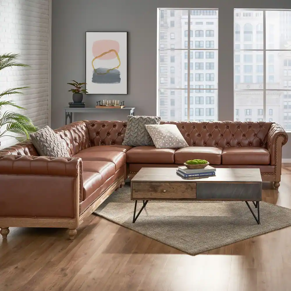 Furniture Labor Day Sales—Castalia Chesterfield Tufted Sectional Sofa