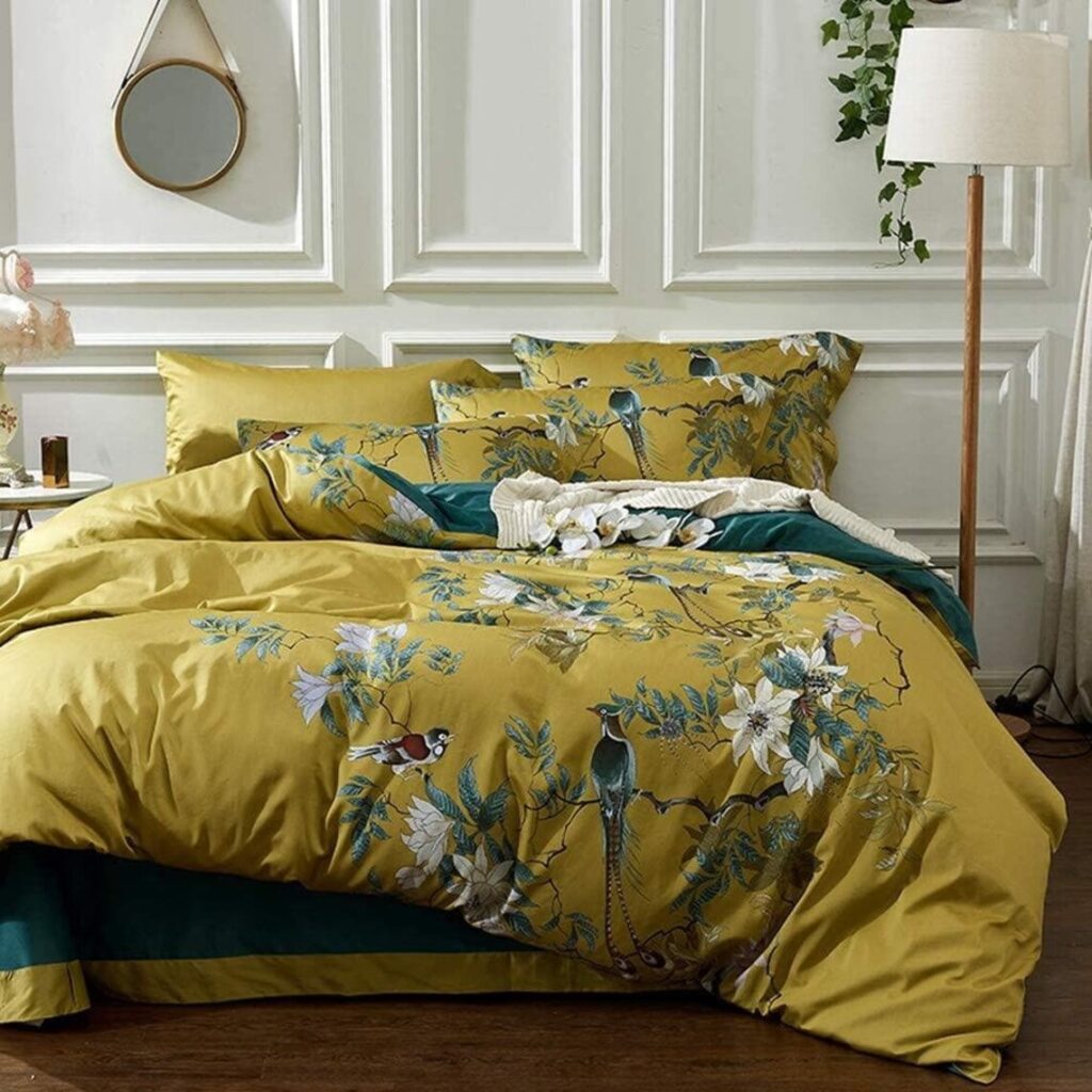Floral Bedding—Golden Chinoiserie Floral Duvet Cover Set