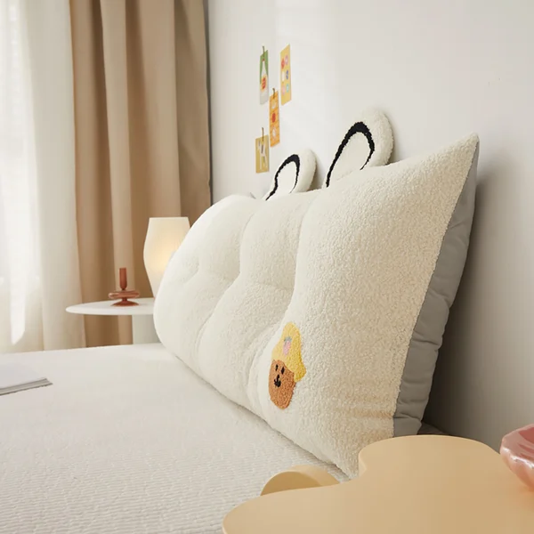 Dorm Headboard—White Soft Boucle Bear Headboard Pillow
