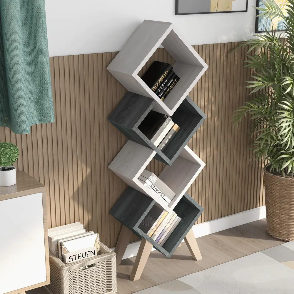 Diamonte Mid-century Modern 4-Shelf Bookcase
