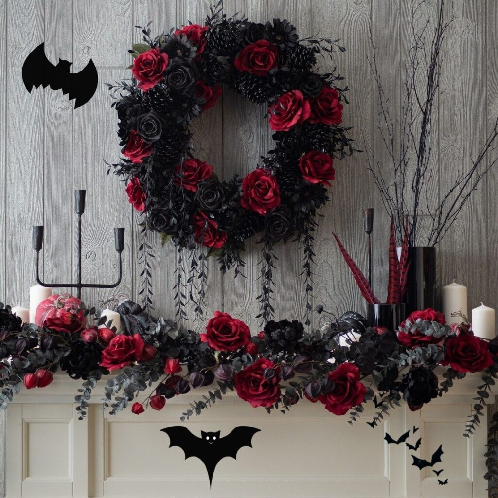 Halloween Mantel Decor—Halloween Gothic Romance Wreath