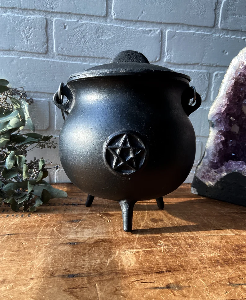 Large Black Cast Iron Cauldron