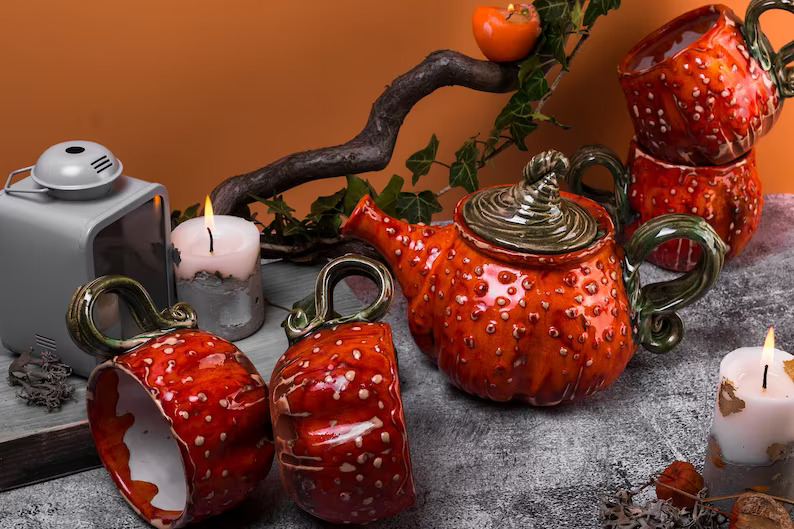 Halloween Pumpkin Teapot Set