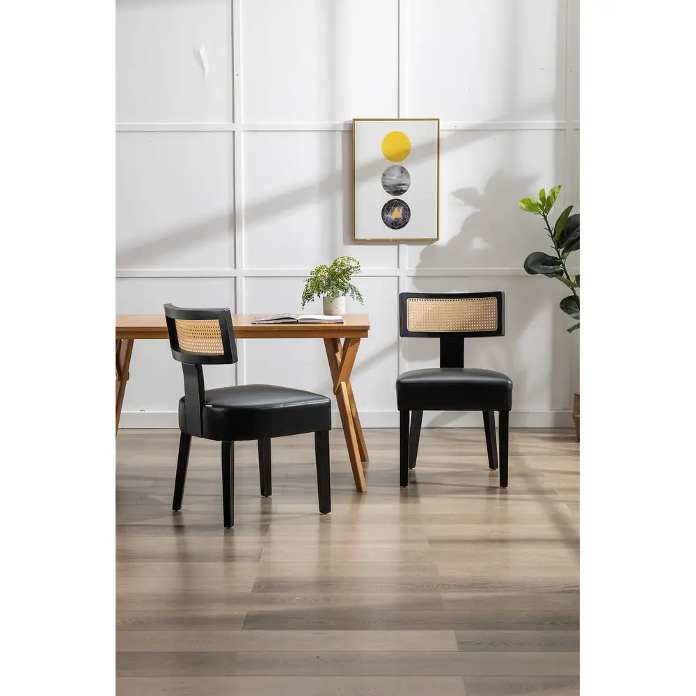 Mid-century Wood Frame PU Dining Chair Set
