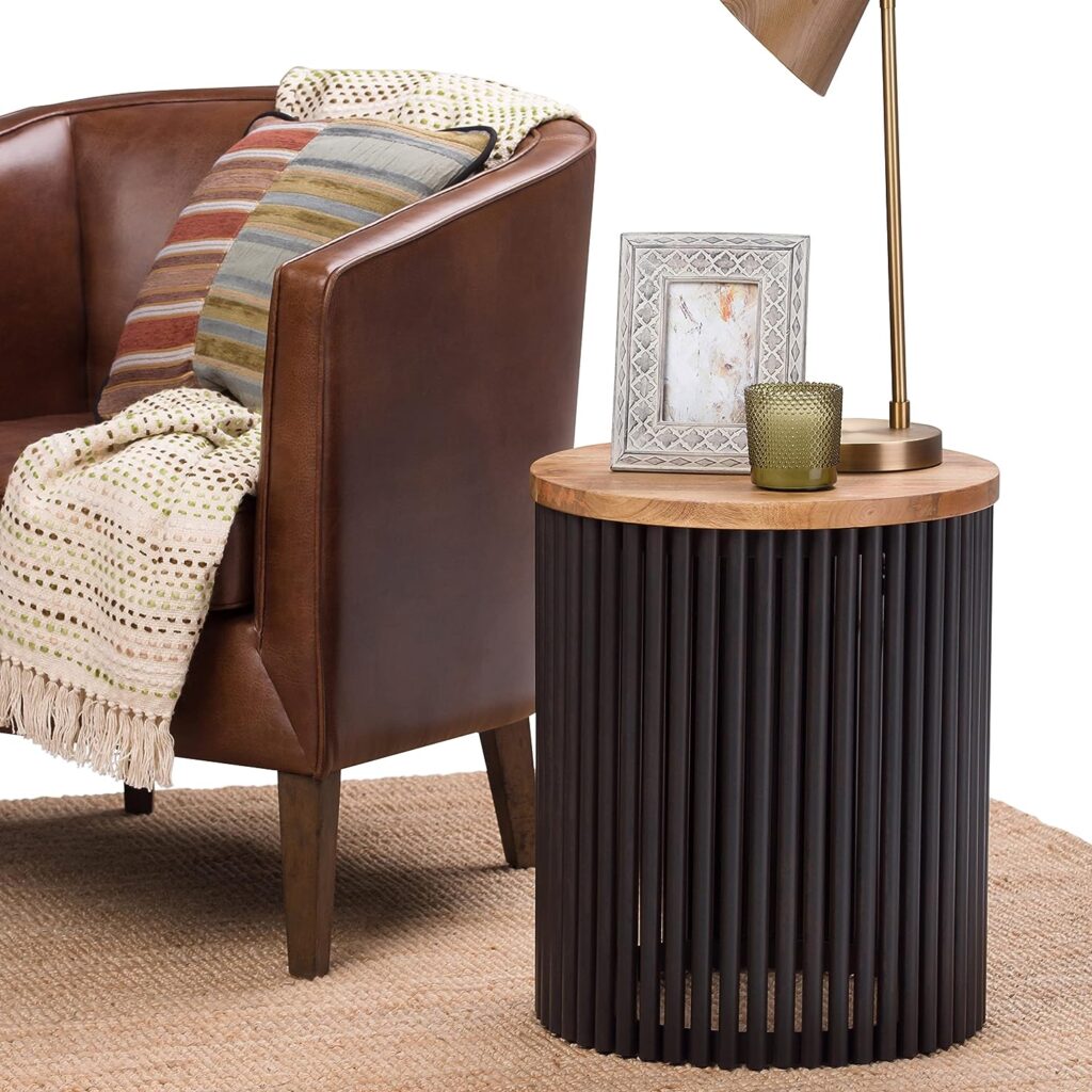 Wide Metal and Wood Accent Side Table