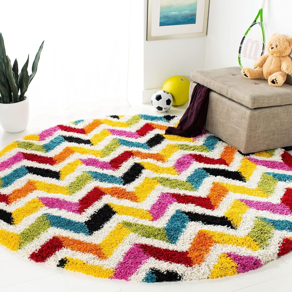 Rainbow Chevron Shag Area Rug