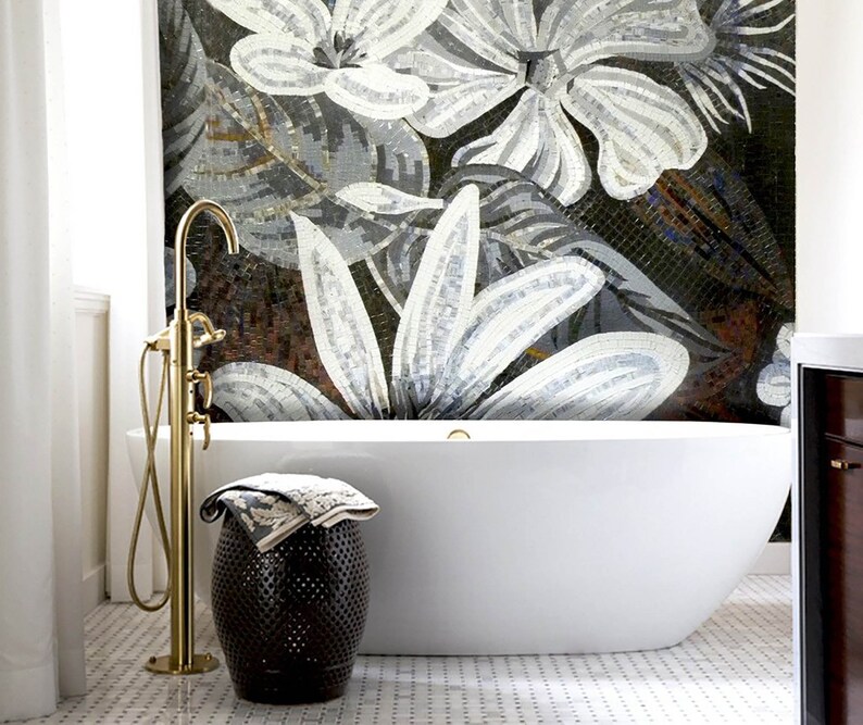 Bathroom Backsplash Ideas—Flower Mosaic Glass Bathroom Backsplash