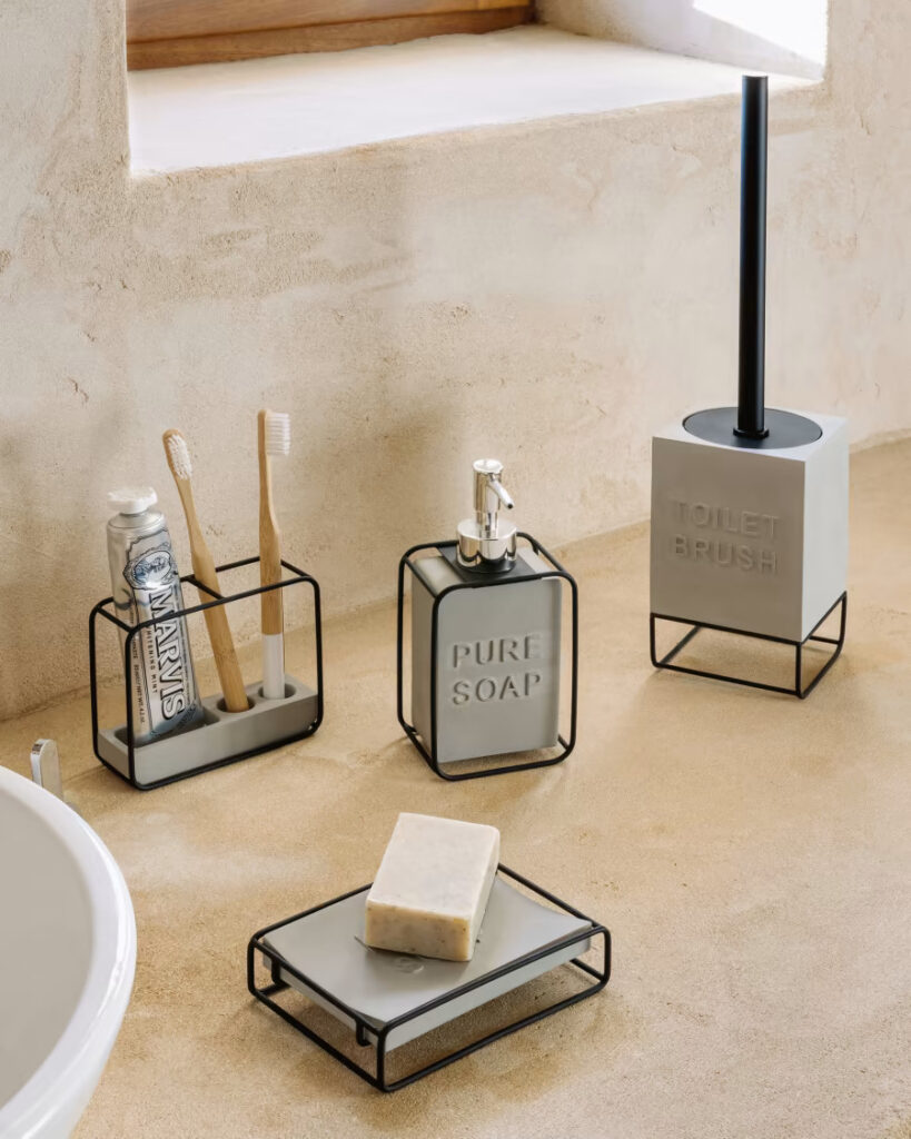 Boho Bathroom Accessories—Jainen Concrete and Steel Soap Dish