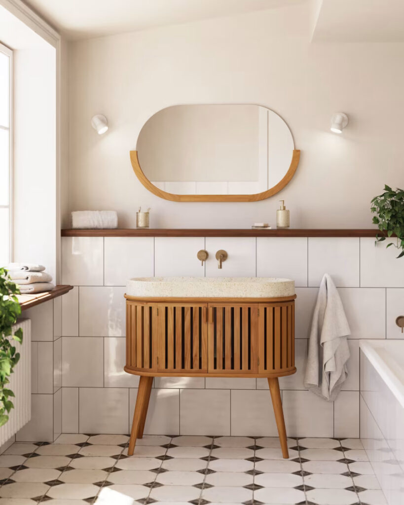 Boho Bathroom Mirror—Rokia Solid Teak Mirror